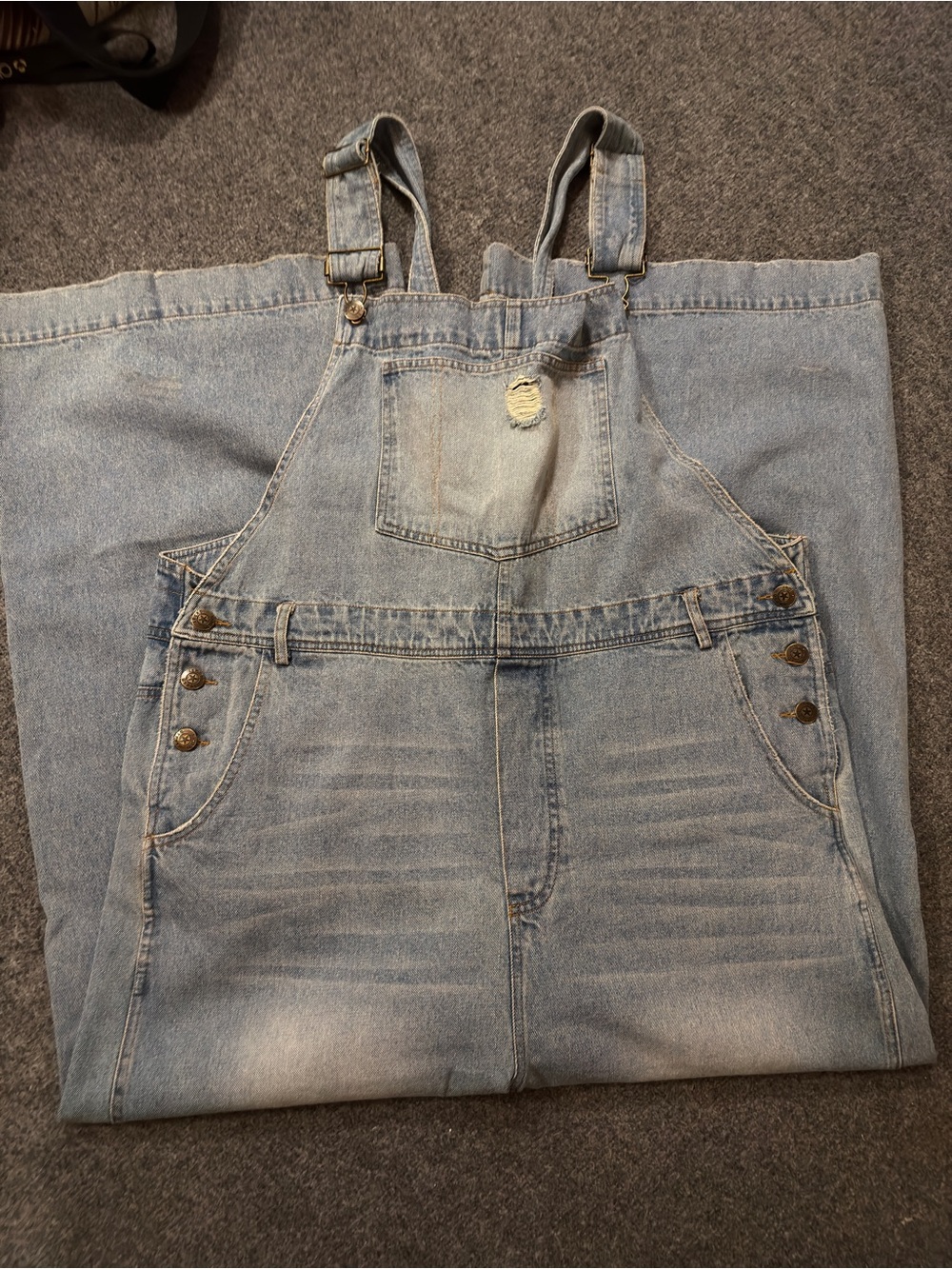 Jaded Gypsy Light Wash Distressed Denim Super Wide Oversize Overalls Size L/XL